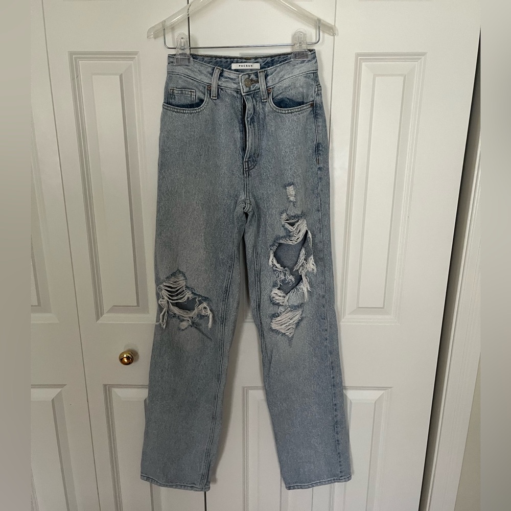 PACSUN High Rise Straight Leg Distressed Jeans